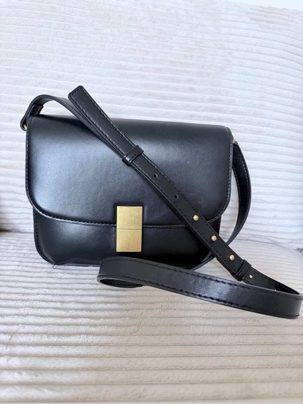 Mango Black Leather Crossbody with Gold Lock